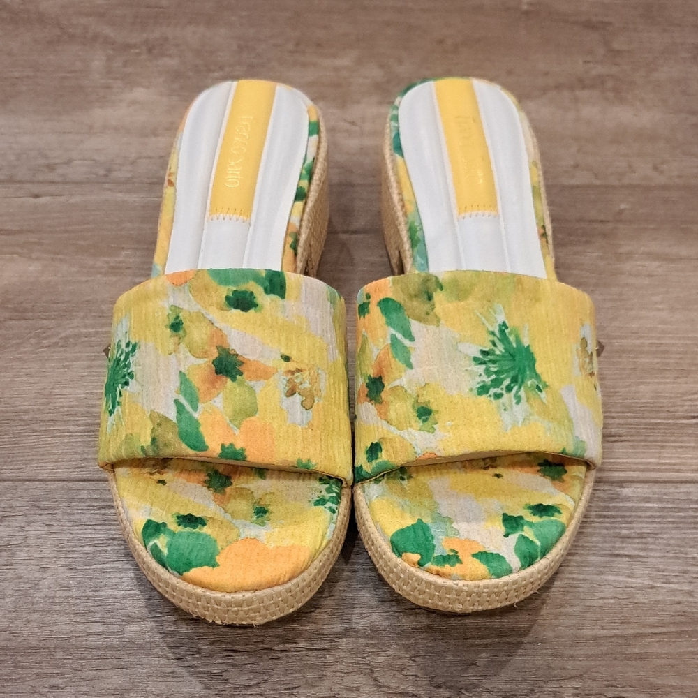 Franco Sarto Yellow and Green Floral Sandals NWOT